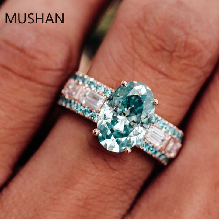 Anillo de Diamante Moissanita Verde de 4.5ctw, Anillos de Oro PT950 14K 18K de Lujo Personalizados MUSHAN, Joyería para Mujer, Anillo de Boda y Novia
