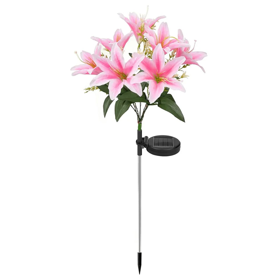 Luz Solar exterior con forma de flor de lirio Ip65, resistente al agua, alimentada por energía Solar para camino de jardín, luces de paisaje, decoración de patio