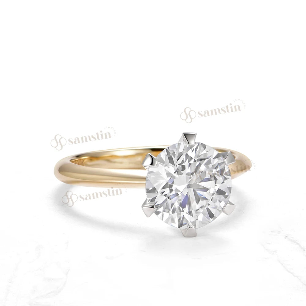 Anillo de Diamantes de Laboratorio Samstin IGI de 3CT para Mujer, Anillo de Diamantes de Dos Tonos de Oro Amarillo Sólido de 14K y 10K para Compromiso, Aniversario, Navidad