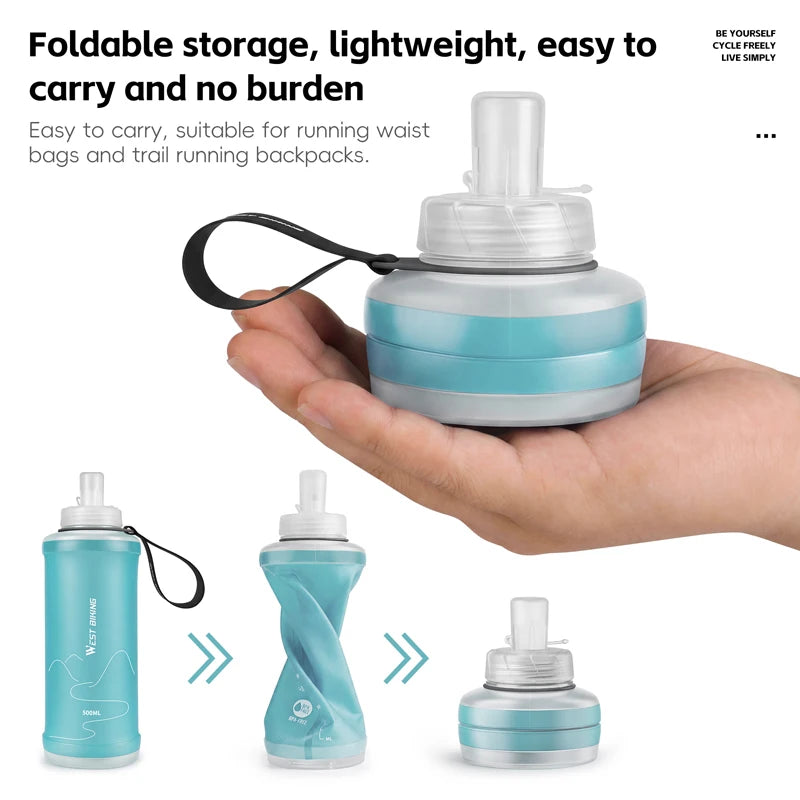 WEST BIKING Botella de agua suave para deportes, contenedor de agua plegable de TPU sin BPA para ciclismo, correr, senderismo, deportes al aire libre