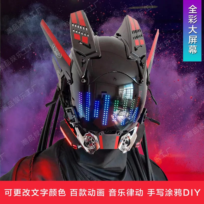 Máscara Cyber Punk, disfraces, máscara, Cosplay, soldado Mech con pantalla LED de subtítulos, casco de Control por aplicación de teléfono, accesorios de Bar para fiesta de Halloween