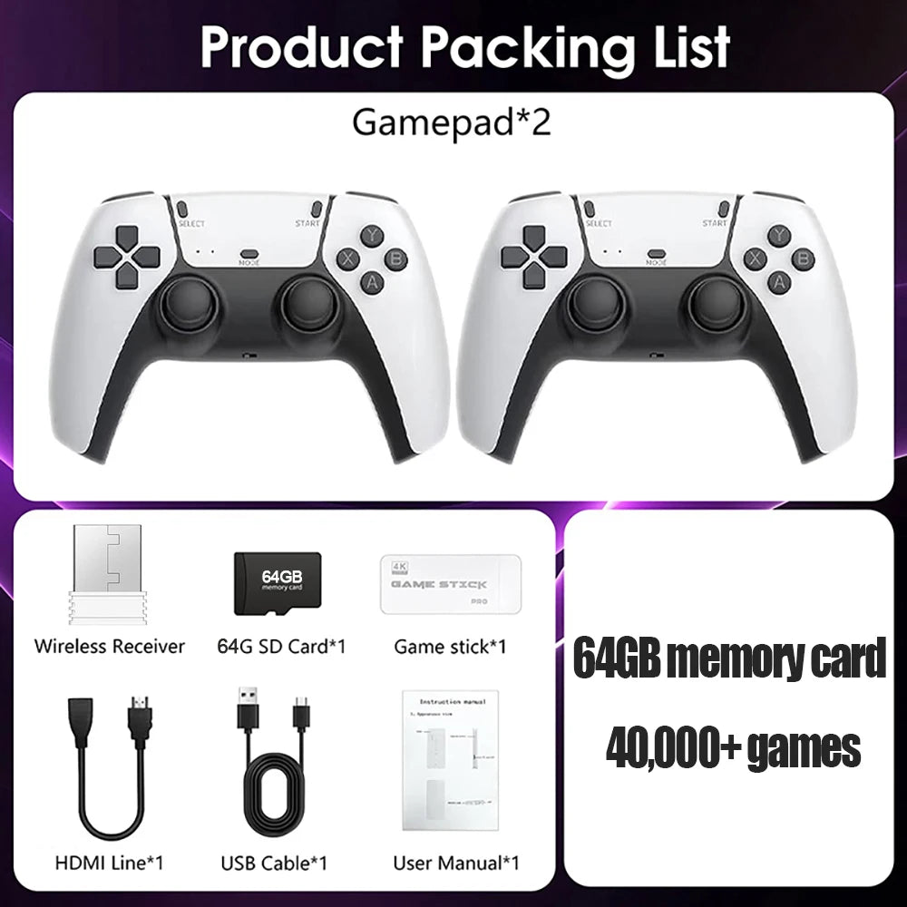 New M15 4K TV Game Built in 40000+Games Stick Video Game Console 64G Wireless Controller Gamepad Retro Handheld Game Console