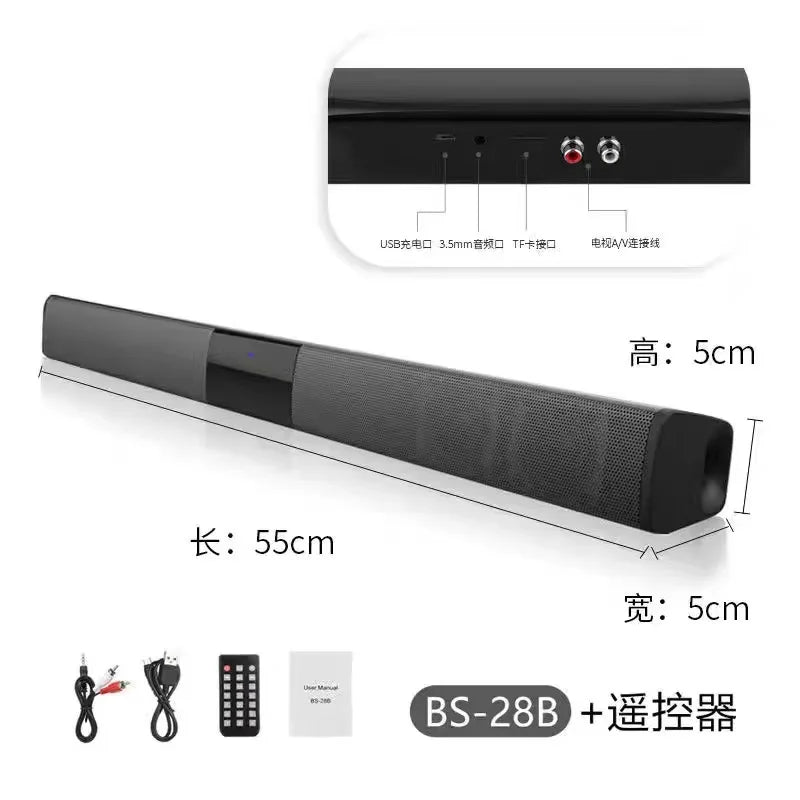 Altavoz Bluetooth 5.3 de 40W con Control Remoto, Barra de Sonido Estéreo, Sonido Envolvente, Cine en Casa, Compatible con RCA, AUX, Tarjeta TF, Caja de Sonido