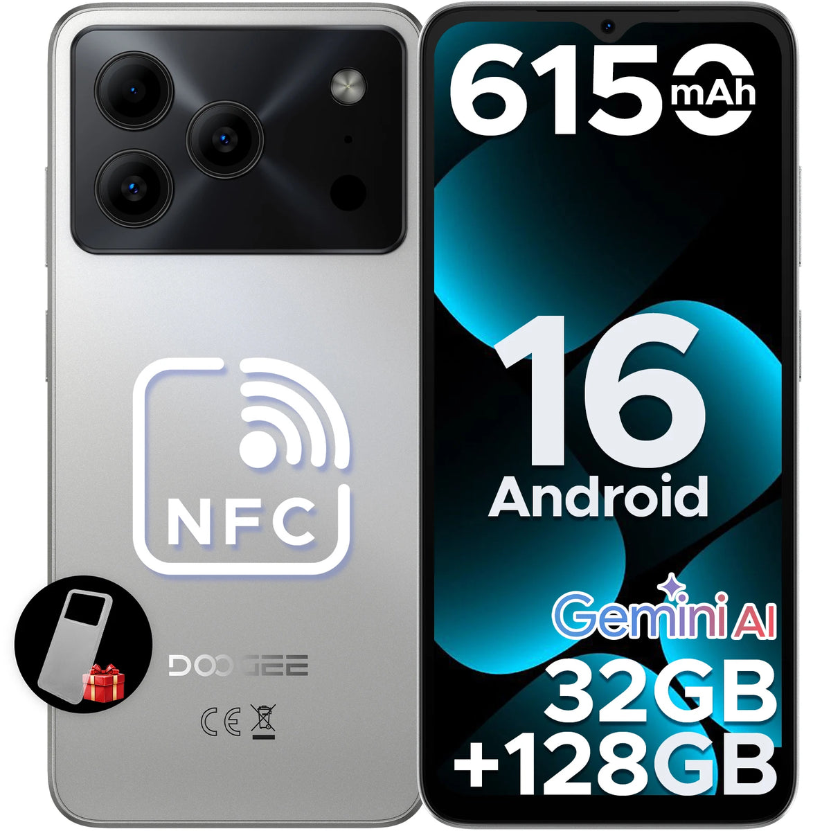 Smartphone DOOGEE Note56 Pro Android 16, 32 GB RAM (4+28), 128 GB ROM, batería de 6150 mAh, pantalla de 6,56 pulgadas a 90 Hz, 13 MP + 8 MP, Widevine L1, NFC