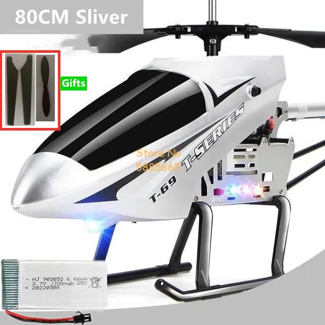 Helicóptero Eléctrico de Control Remoto de Aleación Súper Grande de 80 CM, 2.4G, 150M, Resistente a Impactos, con Iluminación LED y Motor Dual
