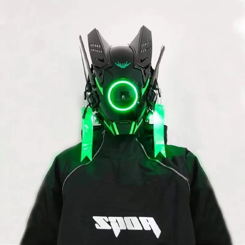 Máscara de casco nuevo Cyberpunk Samurai Robot Tech Shinobi especial Punk Techwear con luz Led máscara de Cosplay juguete niños regalo de Halloween ﻿