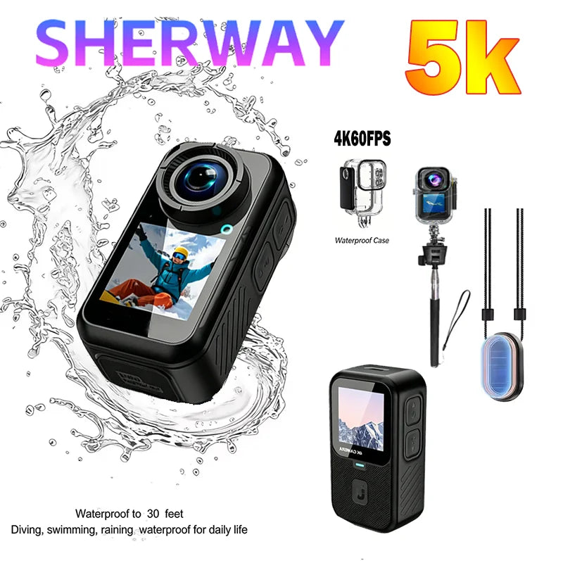 Cámara de Acción WiFi 5K 4K 60FPS, Cámara de Bolsillo Magnética con Pantalla Táctil, Estabilización de 6 Ejes, Cámara Deportiva Impermeable para Vlog