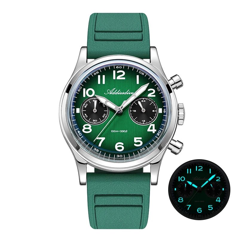 Reloj de cuarzo para hombre ADDIESDIVE en oferta, cronógrafo VK64, sumergible 10Bar, modelo AD2516 con cristal abombado superluminoso y correa de acero