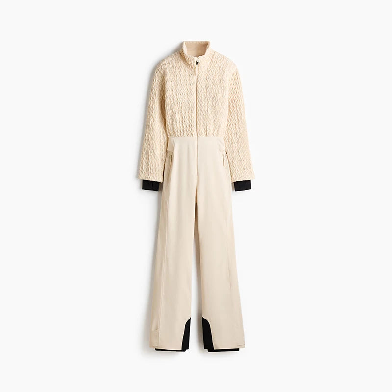 Mono de esquí de invierno 2026 para mujer, mono de moda de manga larga con cuello alto y cremalleras, mono plisado de calle para mujer