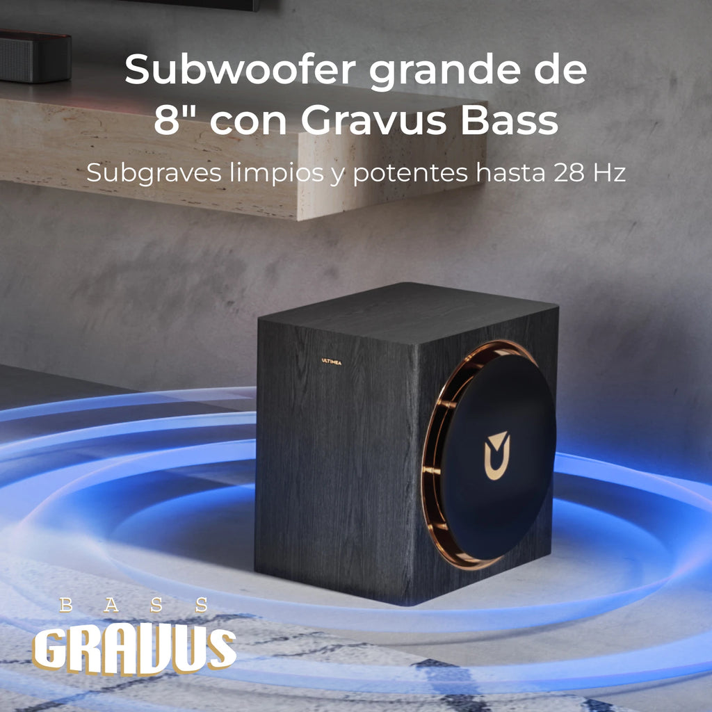 Barra de Sonido Profesional ULTIMEA Serie Skywave 5.1.4 Canales con Dolby Atmos, Sistema de Sonido Envolvente con Subwoofer de 8 Pulgadas y 2 Altavoces Traseros