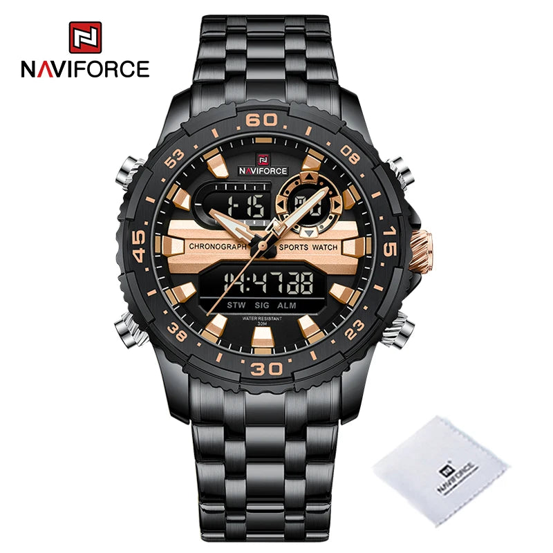 Relojes para hombre NAVIFORCE, marca de tendencia original, pantalla LCD analógica-digital de cuarzo, reloj para hombre, resistente al agua 30 m, luminoso, reloj de pulsera para hombre