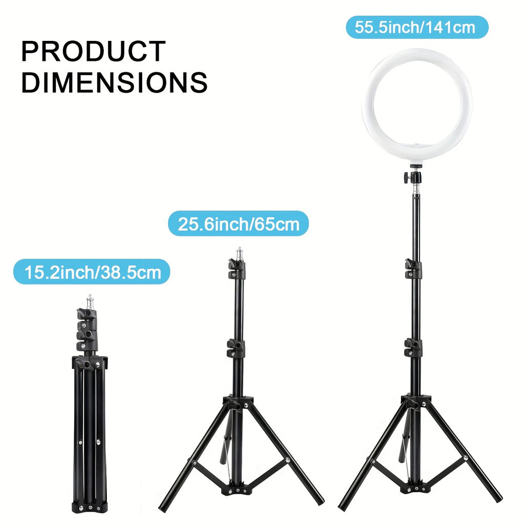 Aro de Luz LED para Selfies con 3 Modos de Brillo Ajustables, Luz de Fotografía Equipada con Trípode de 110 cm, Adecuado para Video Móvil