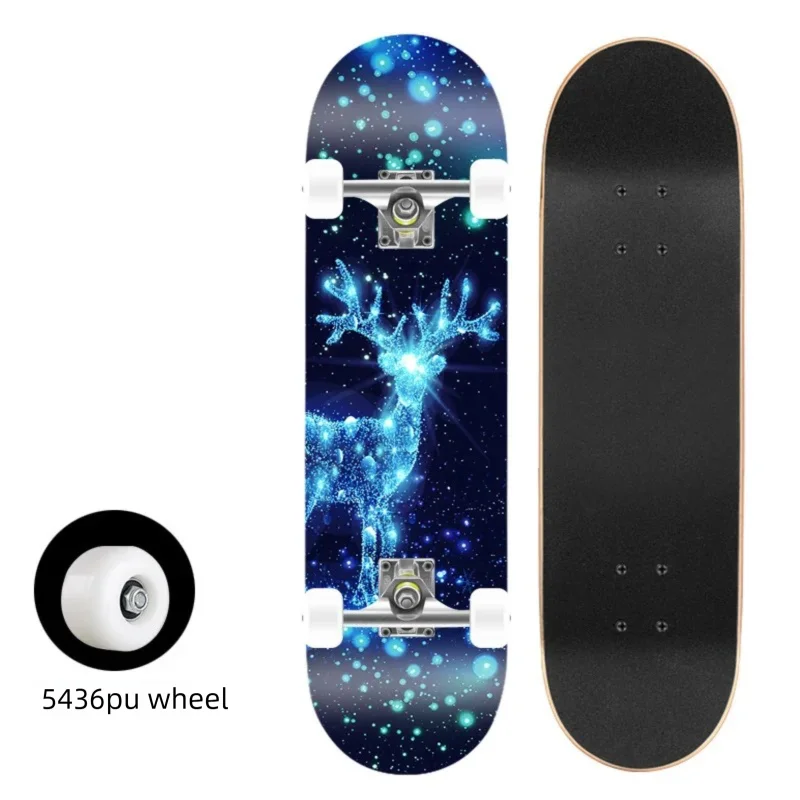 Patineta Completa para Trucos de Doble Patada, Madera de Arce, 4 Ruedas, Impresión por Transferencia de Calor, para Principiantes, Adultos y Niños