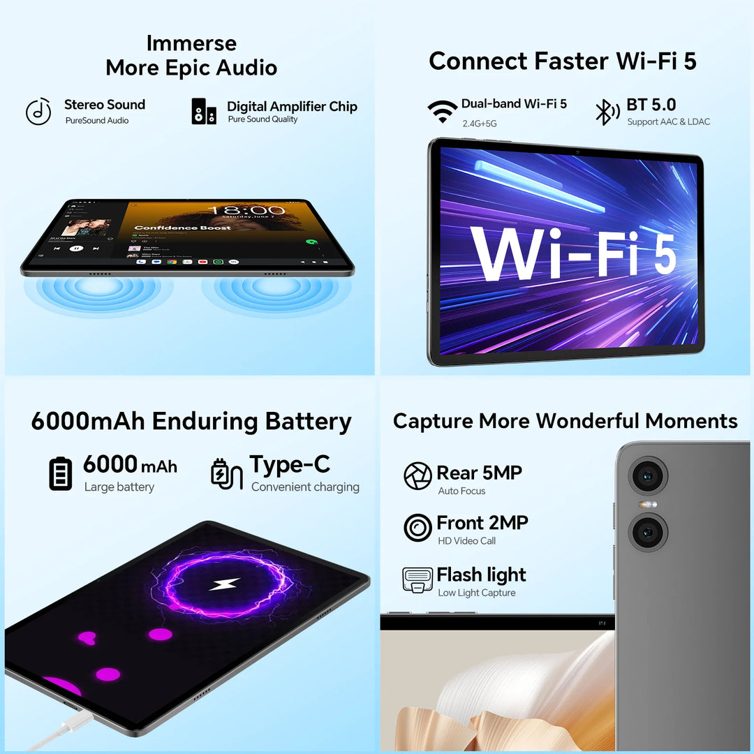 Teclast P30T Case 10.1" Tablet AI Gemini Android 16 16GB(3GB+13GB Expansion) RAM 128GB ROM 8-core CPU All-in-one Keyboard/Case/Mouse/Stylus/Earphones/Tablet Stand