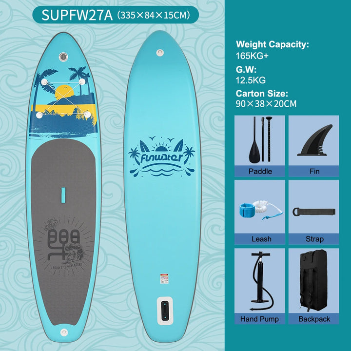 Tabla de paddle surf inflable FunWater, tabla SUP de 320–385 cm con plataforma antideslizante, tabla de paddle surf portátil para surf, turismo, pesca y deportes acuáticos