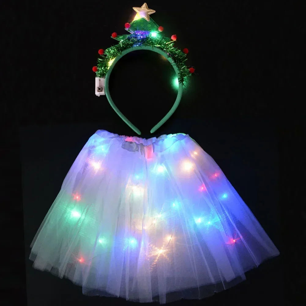 Falda LED para mujer y niña, tutú iluminado con brillo, diadema de árbol, regalo, fiesta de hadas, disfraz de cumpleaños, Navidad, Festival de boda, Navidad