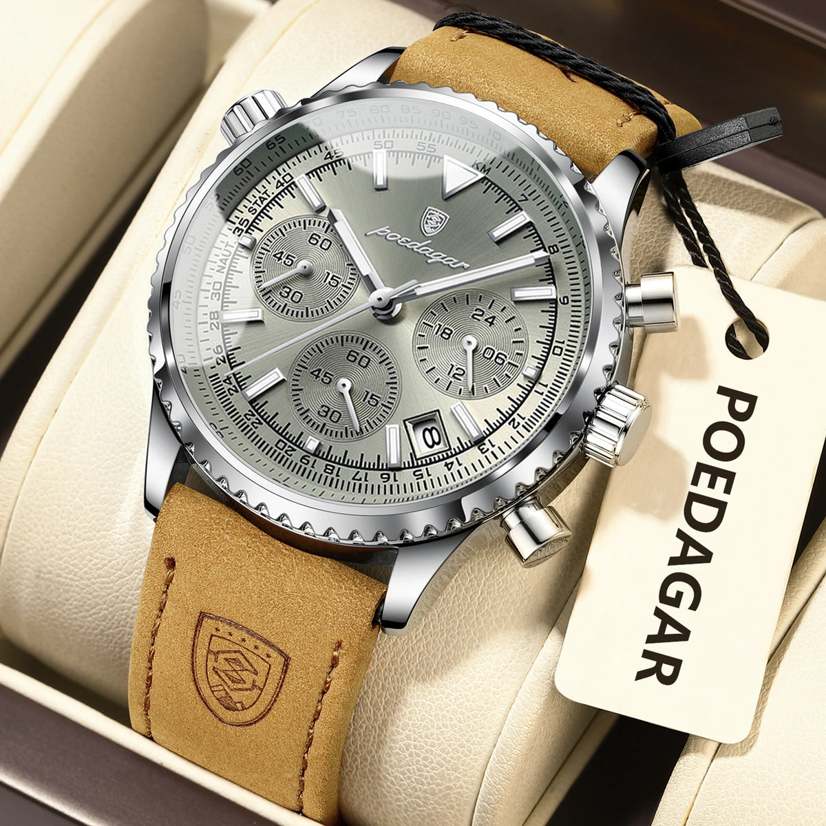 Reloj de cuarzo para hombre POEDAGAR, de lujo, para negocios, resistente al agua, luminoso, con fecha, cronógrafo y correa de piel.