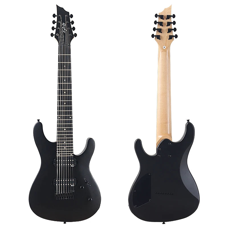 Guitarra eléctrica de 8 cuerdas, 39 pulgadas, cuerpo de madera maciza de okoume, mástil de arce canadiense, acabado mate, alta calidad, color negro.