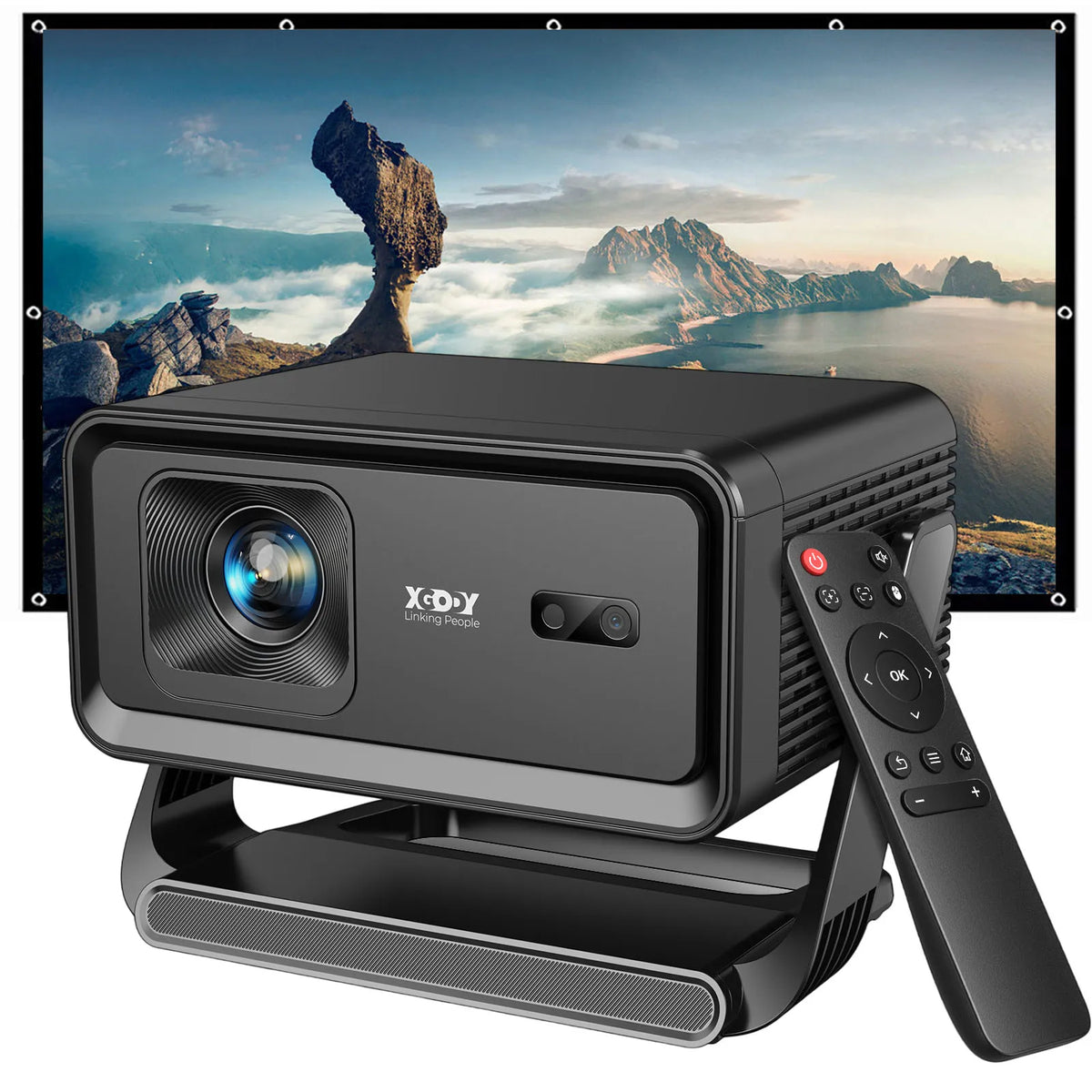 Proyector XGODY Gimbal A1 con Autoenfoque, Android 14, 8K/4K, Tiro Corto, 360ANSI, 720P Nativo, 1+16GB, Wifi6, BT5.4, 8G, Allwinner H726, Portátil para Exteriores