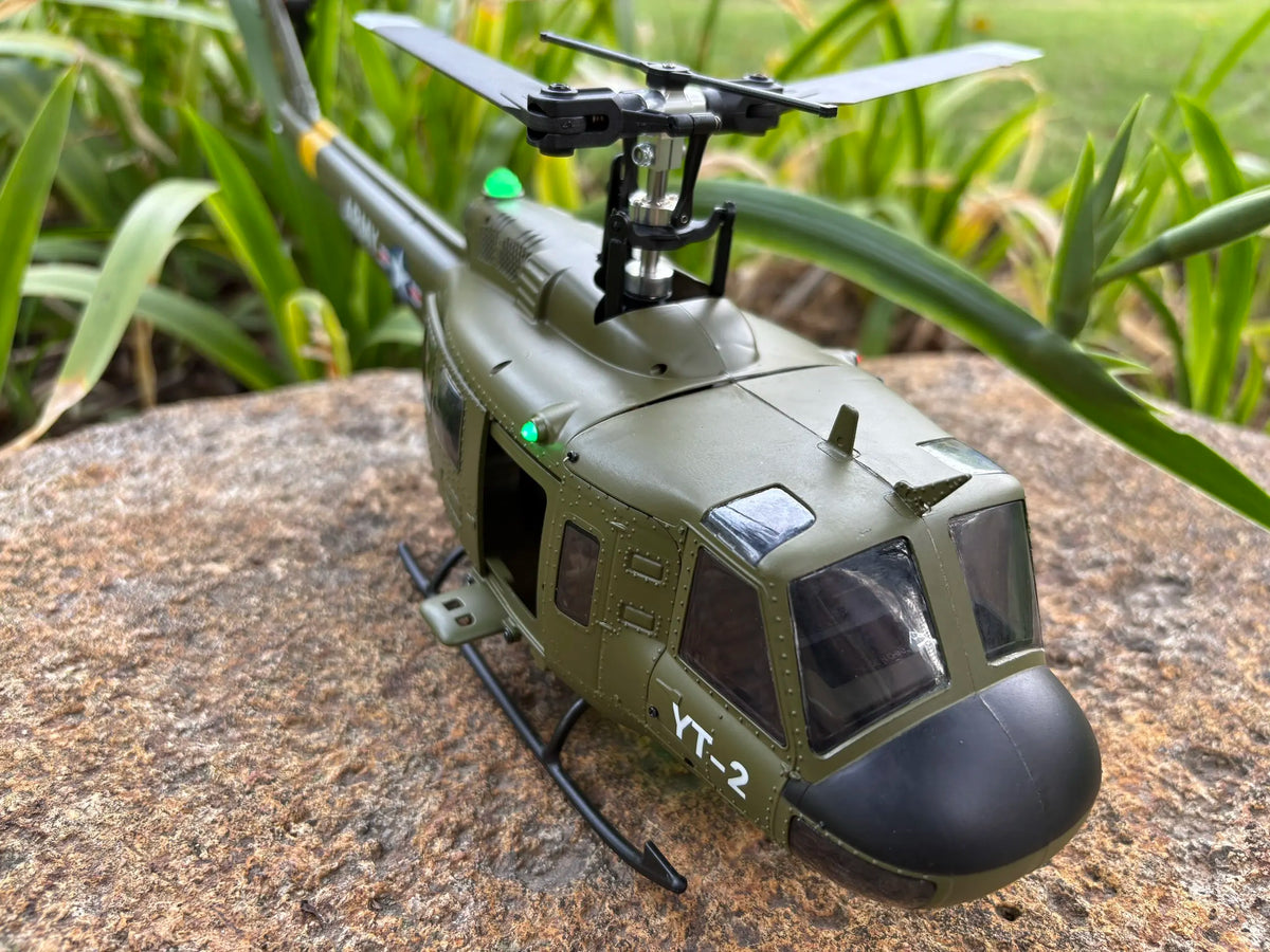 Helicóptero de control remoto F07 UH-1, 2,4 Ghz, 6 canales, RC, helicóptero Heli sin alerón, giroscopio de 6 ejes, mot sin escobillas flotante de altitud