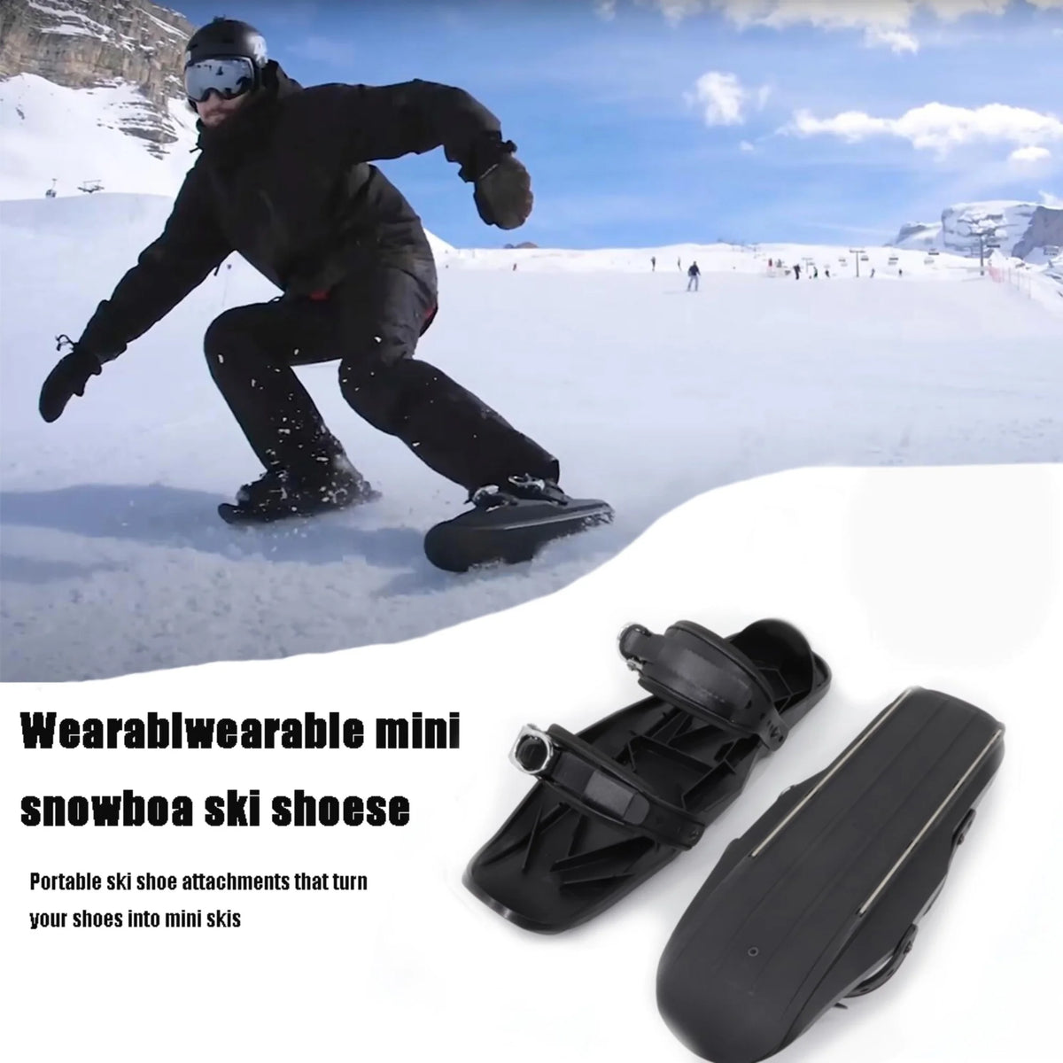 Mini patines de esquí cortos, botas de esquís, zapatos cortos ajustables para adultos, palas de nieve portátiles para deportes al aire libre en invierno, tabla de nieve