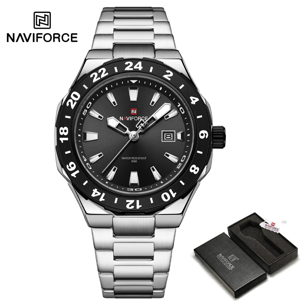 NAVIFORCE 2025 Nuevo Reloj para Hombre Estilo Negocios Clásico Reloj de Pulsera de Cuarzo de Lujo Azul y Dorado Acero Inoxidable Masculino