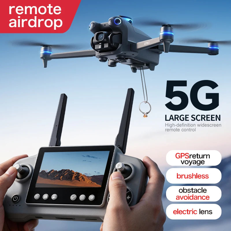 GT60 Dron GPS Profesional 4K con Pantalla de 4.5 Pulgadas WiFi FPV Fotografía Aérea Evitación de Obstáculos 360° Cuadricóptero Juguetes de Lanzamiento Aéreo