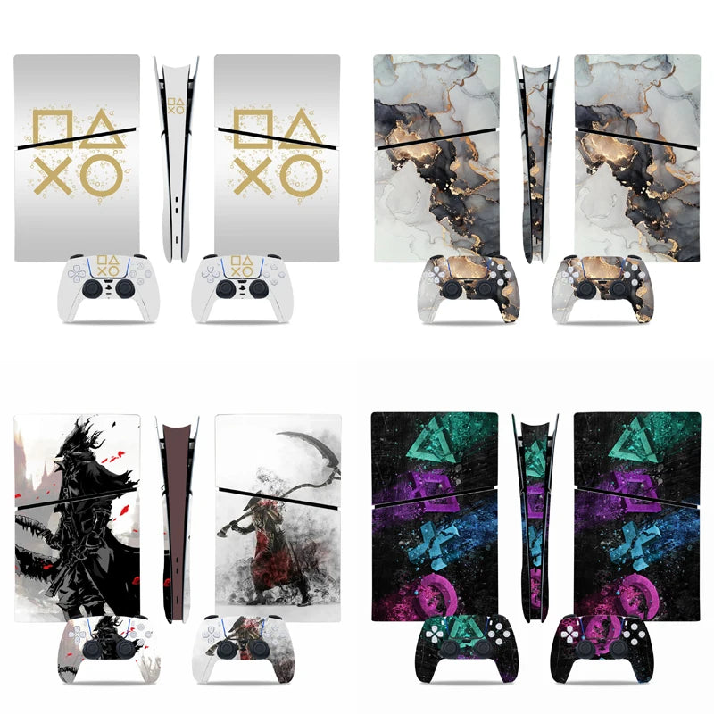 For PS5 Slim Digital Edition Console and 2 Controllers Geometry Design Skin PS5 Slim Digital Sticker Vinyl Wrap Cover Full Set