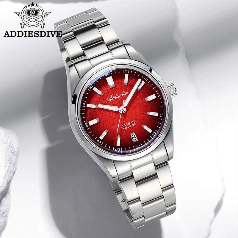 NUEVO Reloj ADDIESDIVE Degradado Rojo/Azul/Gris Automático Mecánico con Revestimiento AR AD2091 reloj hombre 100m Impermeable Luminoso
