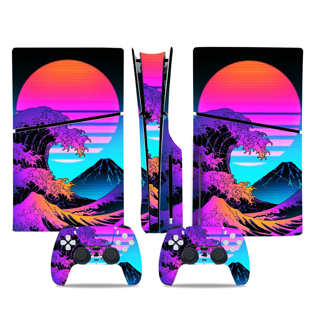 Skin con diseño de ondas para consola PS5 Slim edición disco y 2 mandos, adhesivo protector, pegatina removible para PS5 Slim edición disco