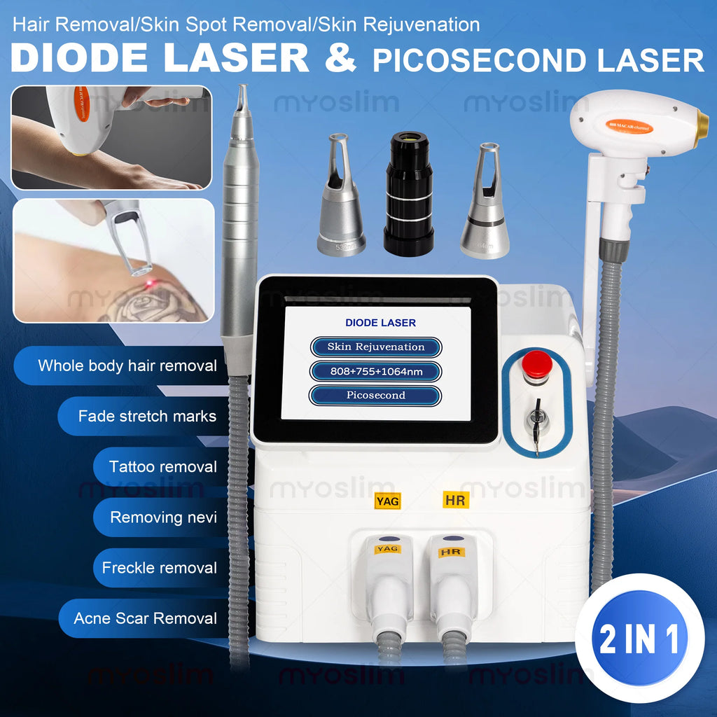 Máquina Profesional de Depilación Láser de Diodo 2 en 1, Dispositivo de Eliminación de Tatuajes con Picosegundos ND YAG, 3 Ondas 755 808 1064NM
