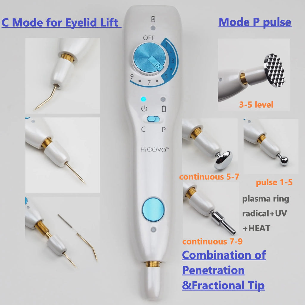 Hicovo-pluma de Plasma de 500Hz, máquina de tratamiento de acné, levantamiento de párpados, pulso, fibroblasto frío, estiramiento de la piel, carga rápida, inalámbrica