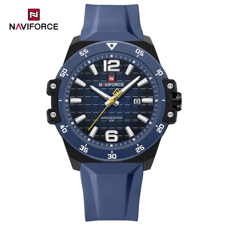 NAVIFORCE 50m Waterproof Men's Watch Silicone Strap Quartz Movement Stylish Fashion Casual Sports Wristwatch for Male Gift