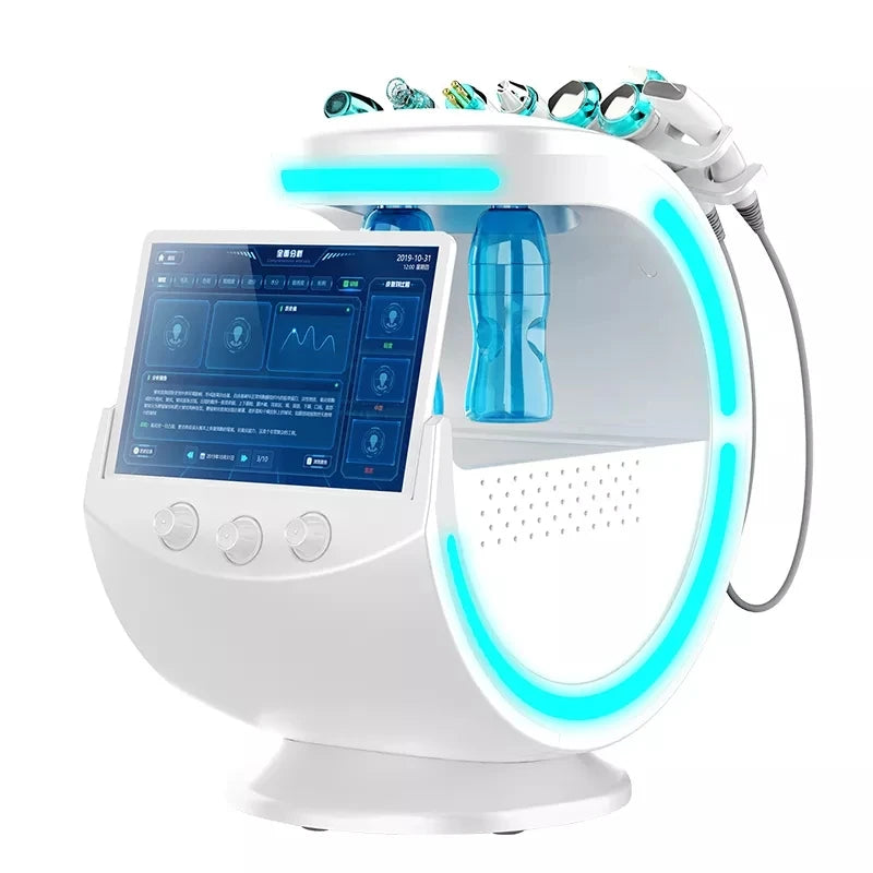 Máquina Hidrofacial Inteligente 7 en 1 Azul Hielo, Profesional y Portátil, Dermoabrasión, Lo Último en Dispositivos de Cuidado Facial para Uso en Salón y en Casa