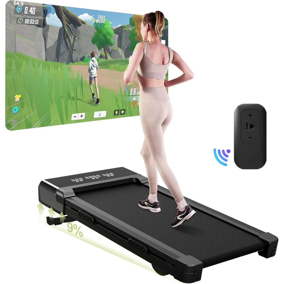 Cinta de correr plegable 9% inclinada, almohadilla para caminar de 3,8 mph/6 kph para cintas de correr caseras, pantalla LCD, monitoreo por aplicación, máquina de ejercicio con Motor de 3,0 HP