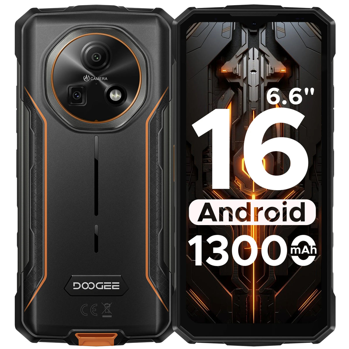 Teléfono resistente DOOGEE Fire 5, batería grande de 13000mAh, pantalla HD+ de 6.6'', 13MP+8MP, 12GB 64GB, NFC, smartphone con Android 16