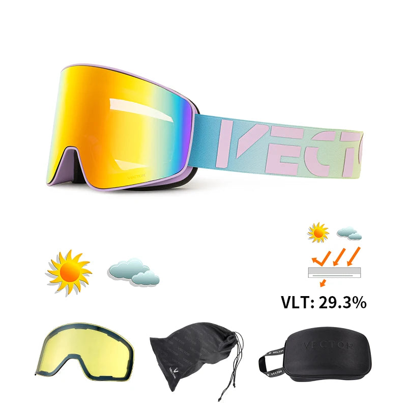 Gafas de Esquí VECTOR de Doble Capa Antivaho con Absorción Magnética, Cilíndricas, UV400, para Hombre y Mujer, Gafas de Snowboard POC