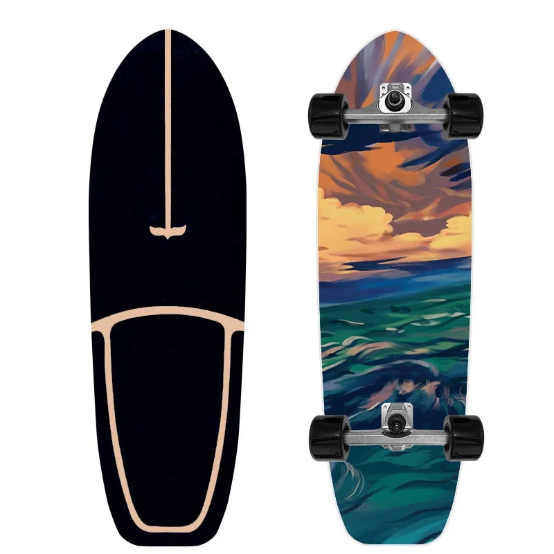 Patineta Profesional de Surf sobre Tierra de 32'' con Ejes de PU CX4, Tabla de Madera de Arce Multicapa sin Descenso para Niños y Adultos, Ideal para Principiantes y Práctica de Esquí