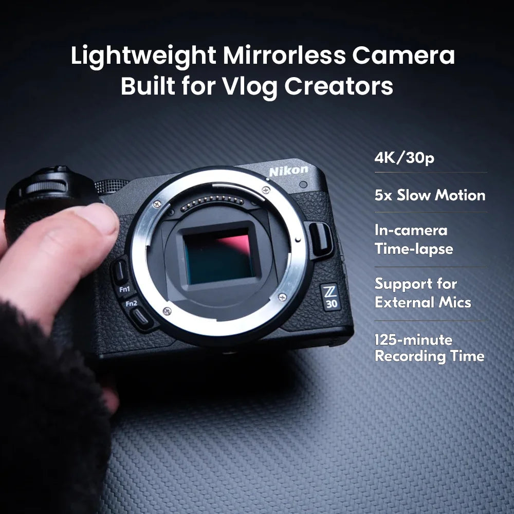 Cámara sin Espejo NIKON Z30, Videocámara Digital SLR con Video 4K UHD, Puede Equiparse Opcionalmente con Lentes de 16-50 mm