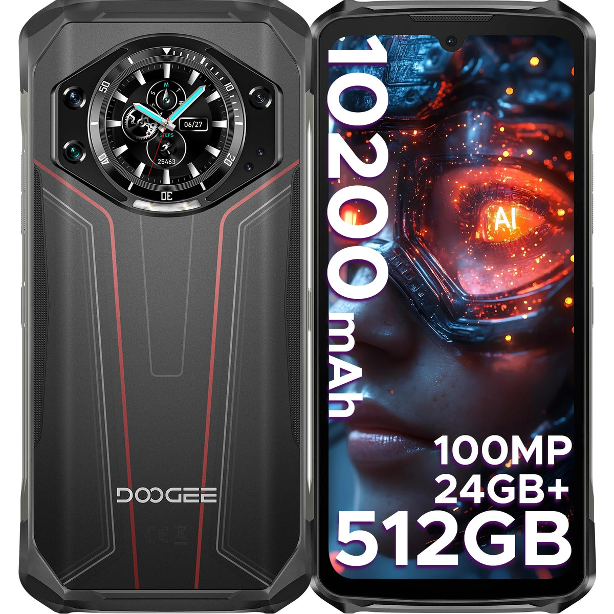 Teléfono resistente DOOGEE S119 32GB RAM + 256GB ROM Pantalla FHD+ de 6,72" 100MP Batería de 10200mAh 33W Pantalla secundaria de 1,32" Smartphone NFC