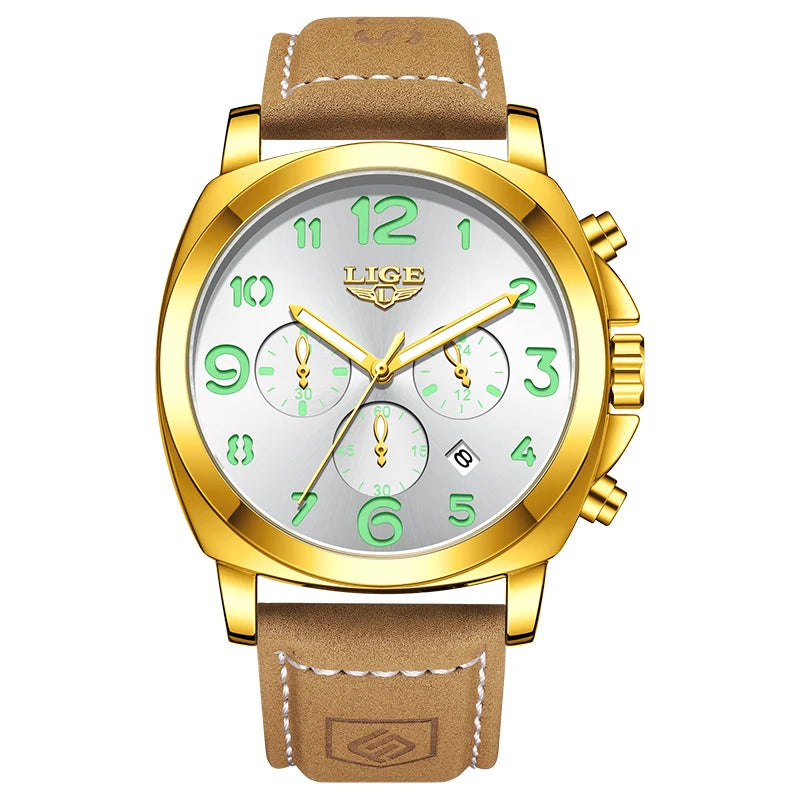 Reloj de pulsera para hombre LIGE, marca de lujo, deportivo, impermeable, luminoso, con cronógrafo y cuarzo.