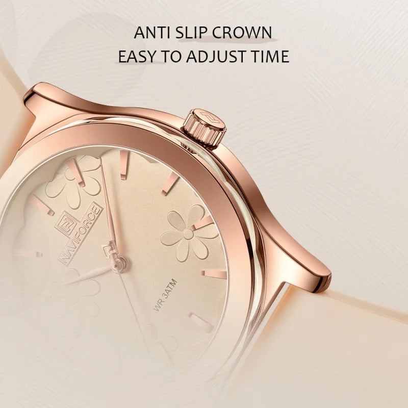 Relojes de moda sencillos para mujer NAVIFORCE, reloj de cuarzo resistente al agua con correa de silicona suave, diseño exquisito y único, caja de regalo.