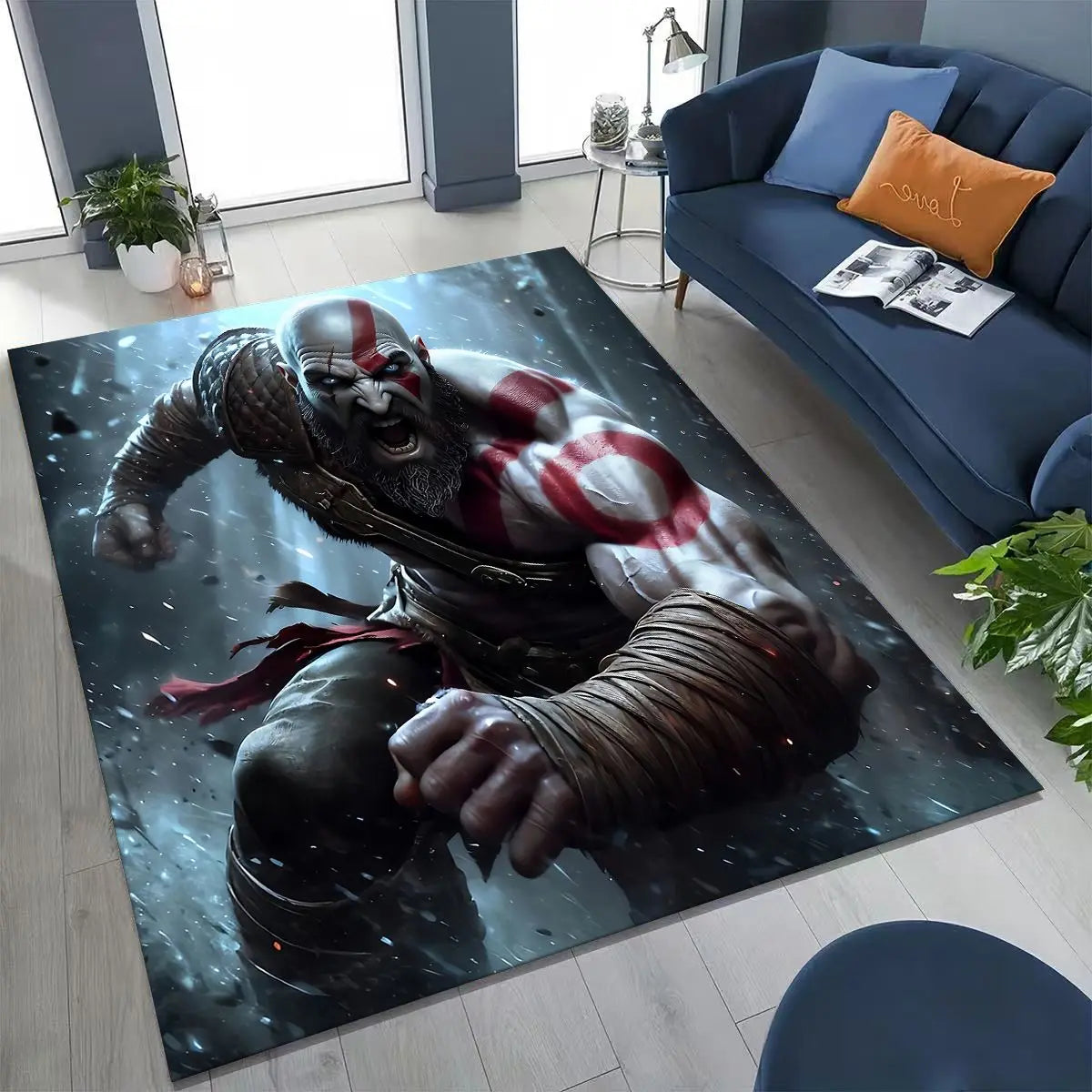 Alfombra de juego 3A de Kratos de God of War Classics para dormitorio, sala de estar, sofá, felpudo de decoración para el hogar, alfombrilla grande antideslizante para juegos de niños