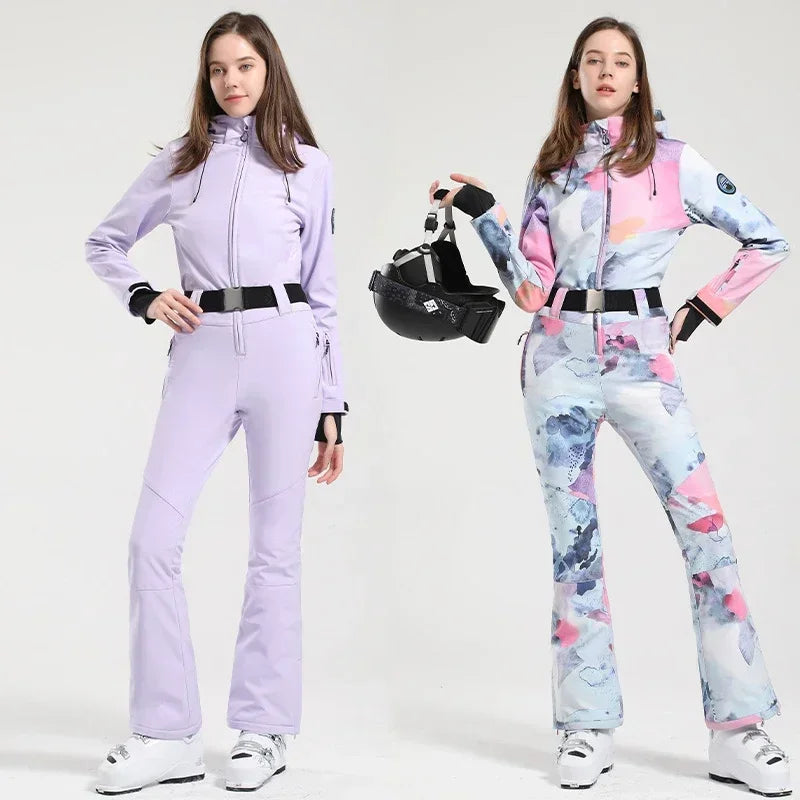 Traje de esquí ajustado para mujer, mono Cálido impermeable a prueba de viento, conjunto de esquí de una pieza, ropa de invierno, chaqueta de Snowboard, monos, 2025