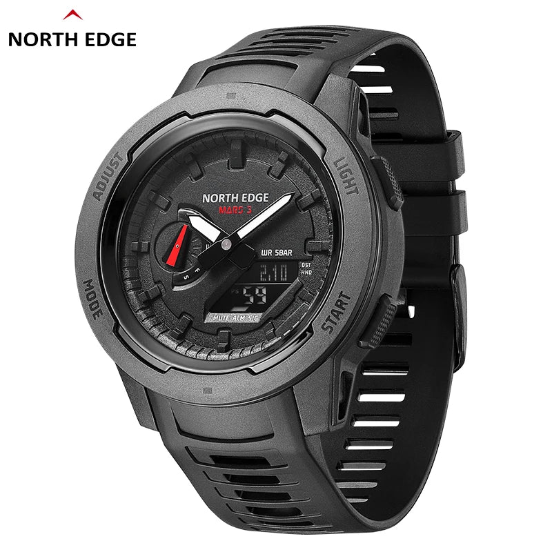 Reloj militar para hombre NORTH EDGE Mars 3, digital, caja de fibra de carbono, resistente al agua 50M, reloj deportivo con hora mundial y pantalla LED