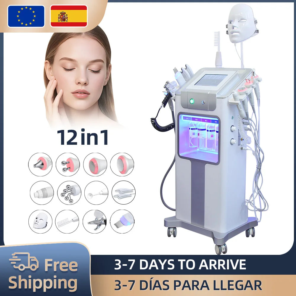 Máquina de Hidrodermoabrasión 12 en 1, Dispositivo de Cuidado Facial con H2O2, Lifting Facial, Limpieza Profunda, Peeling Acuático, Rejuvenecimiento de la Piel, SPA