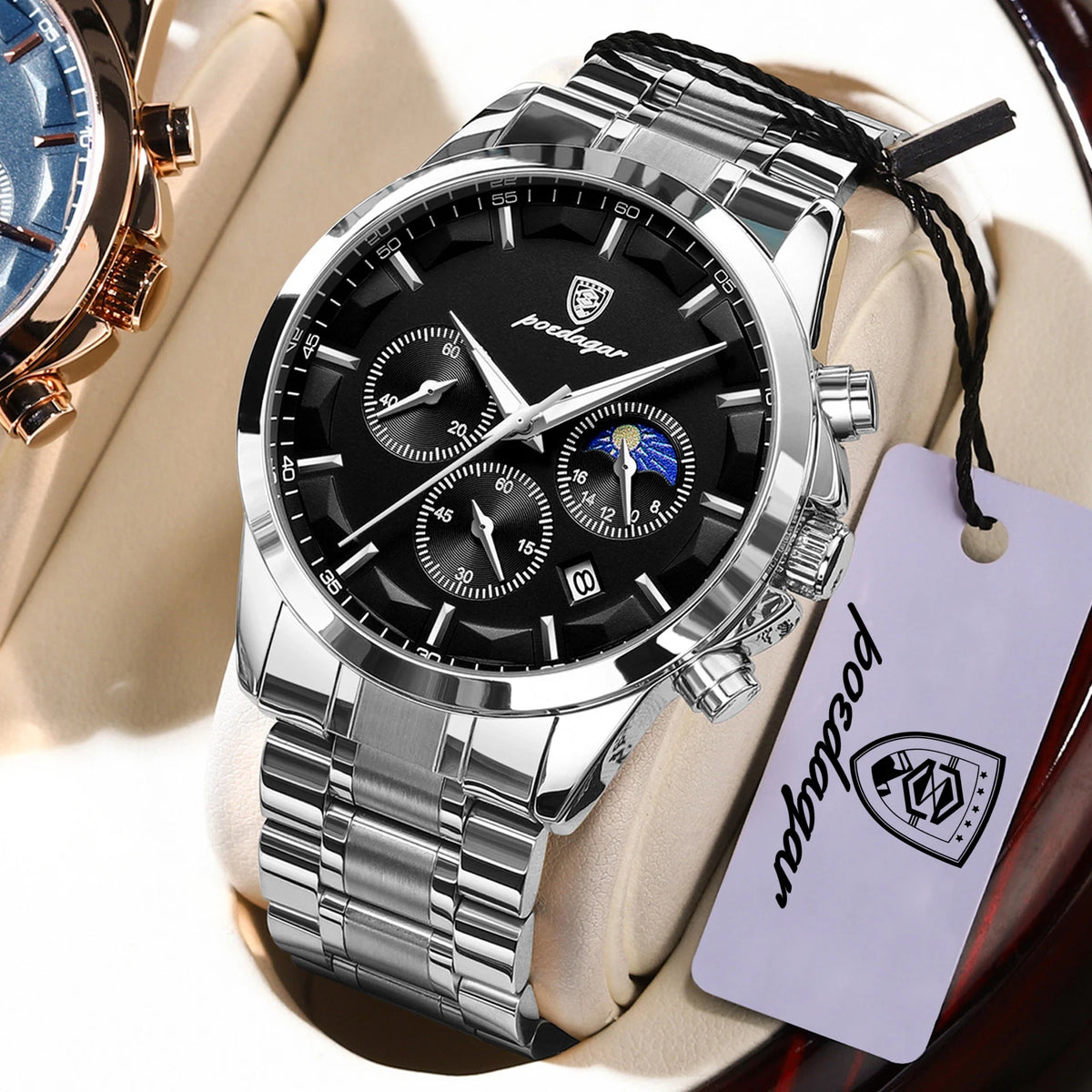 POEDAGAR Youth Fashion Man Clock Waterproof Luminous Stainless Steel Men Watch Chronograph Date Quartz Sport Men's Watches Reloj