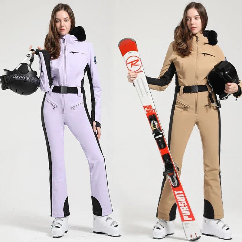 Traje de esquí de una pieza, monos térmicos gruesos, chaqueta de Snowboard, monos ajustados, conjunto de esquí a prueba de viento e impermeable, invierno, 2025