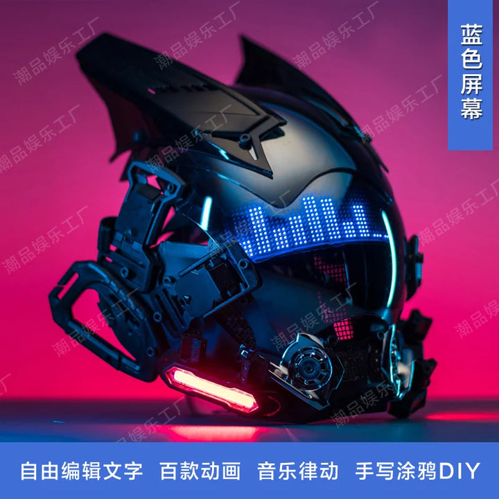 Máscara Cyber Punk, disfraces, máscara, Cosplay, soldado Mech con pantalla LED de subtítulos, casco de Control por aplicación de teléfono, accesorios de Bar para fiesta de Halloween
