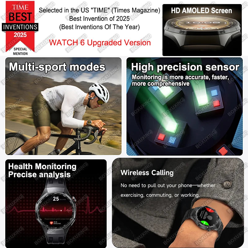 Reloj inteligente 2026 Nueva Versión Global Watch 6 Pro GPS para hombre, pantalla AMOLED, seguimiento deportivo, llamada Bluetooth, smartwatch resistente al agua